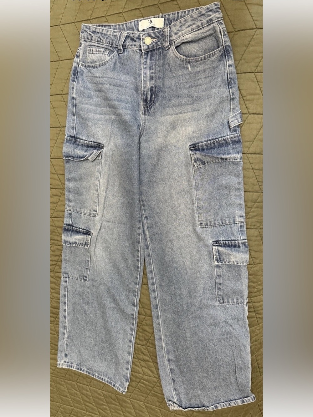 Flying Angel Light Blue Denim Straight Jeans Cargo Pockets Women’s Regular